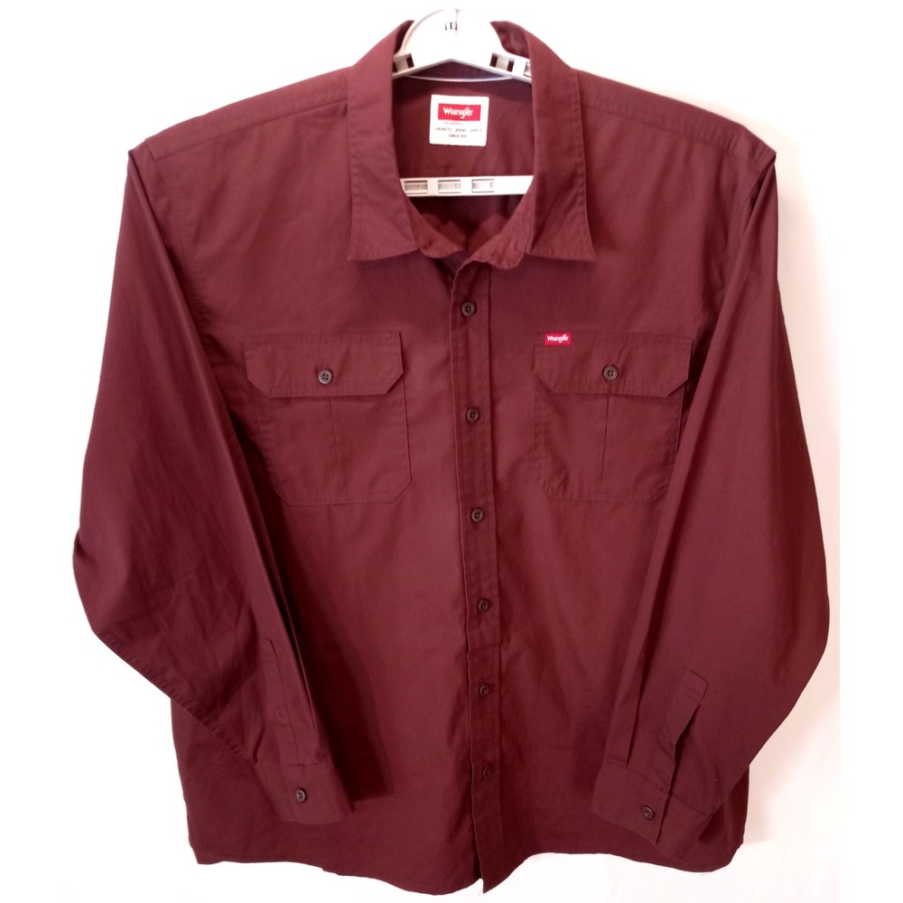 Wrangler Long Sleeve Button Down Men's Work Shirt, 2XL, Brown, Work Wear
